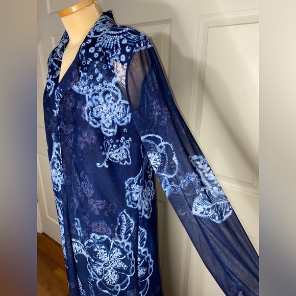 Vintage Rabbit Rabbit Rabbit Blue 2 PC Set Maxi Dress & Sheer Overlay Size 14 - Picture 5 of 12